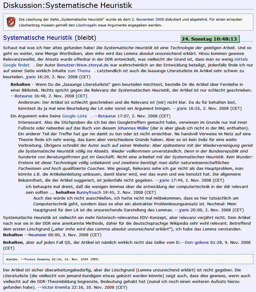 Diskussion über Löschung des Artikels Systematische Heurustik